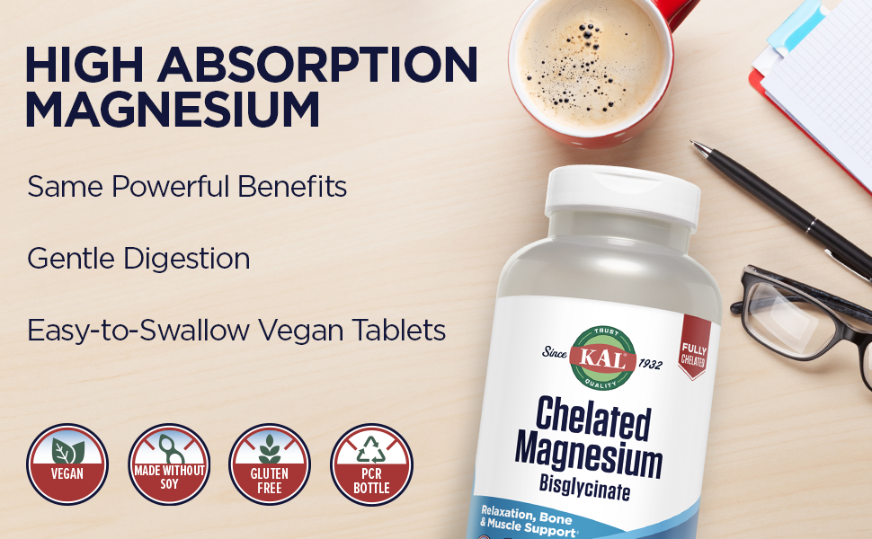Amazon.com: KAL Chelated Magnesium Bisglycinate, Magnesium Supplement ...