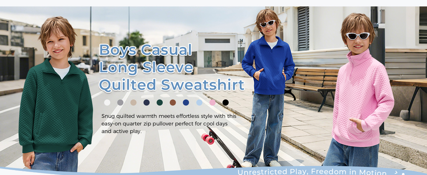 Boys Quarter Zip Pullover Quilted Sweatshirt Fall Fashion Clothes
