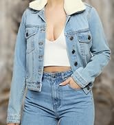 JMOJO Sherpa Lined Denim Jacket for Women - Removable Collar Trucker Style womens jean jacket - R...