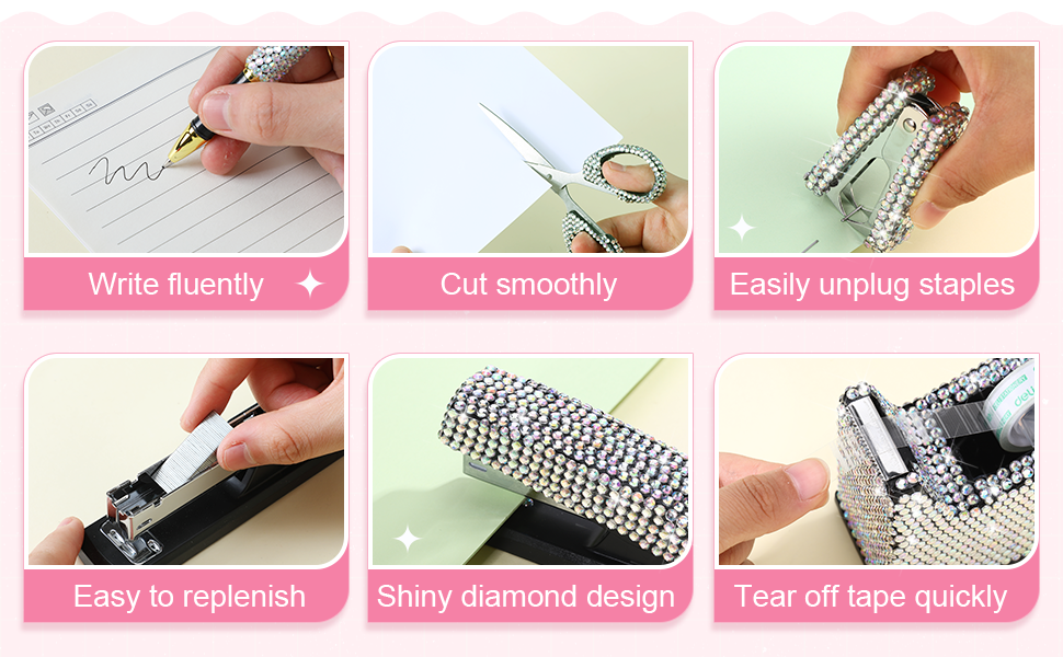 Demissle 6 Pcs Bling Office Desk Accessories Set Crystal
