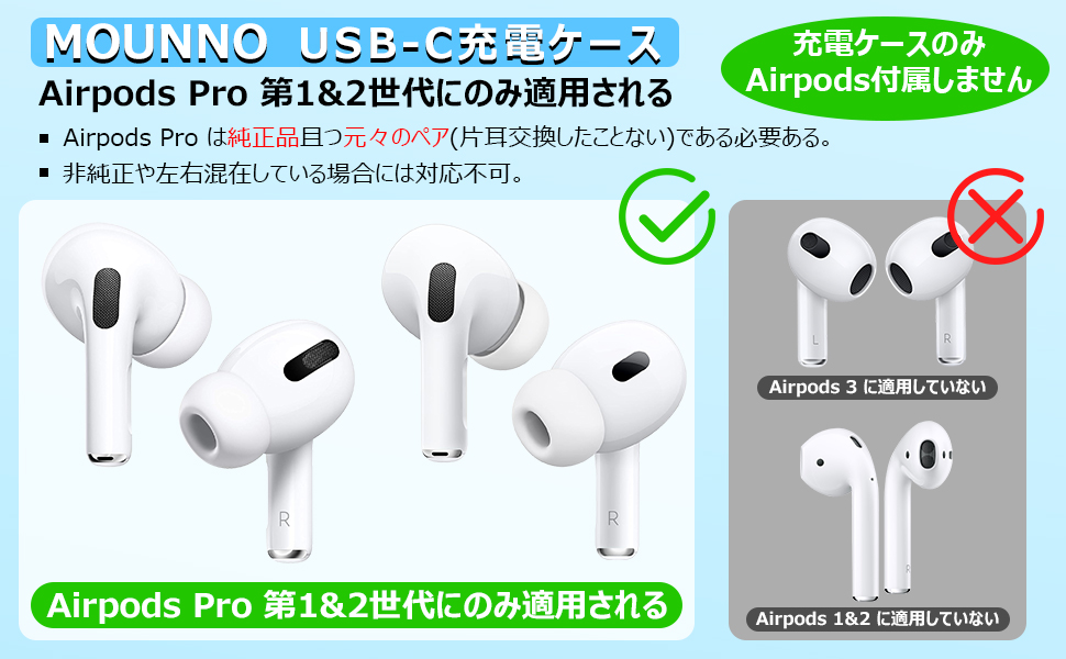 Amazon | Mounno USB-C充電ケース、Airpods Proとの互換性あり