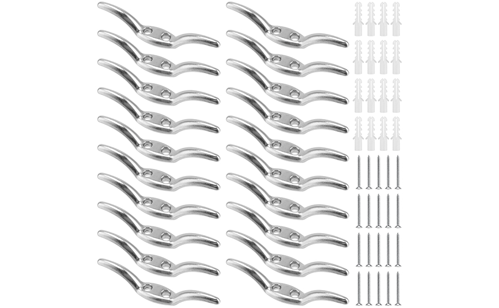 UNGFEI 20 PCS 66mm Silver Roman Blind Hooks, Metal Rope Cleat Hook for Fixing Shade Cord and Knot Cord 8 1