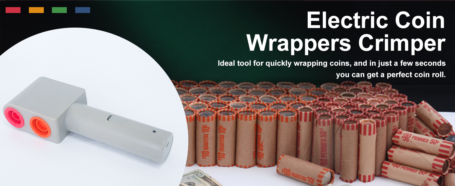 ESSENTIAL Electric Coin Wrappers Crimper, Color Coded Coin