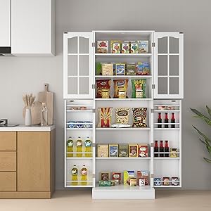 Amazon.com: kepptory 64” Kitchen Pantry Cabinets, White Freestanding ...