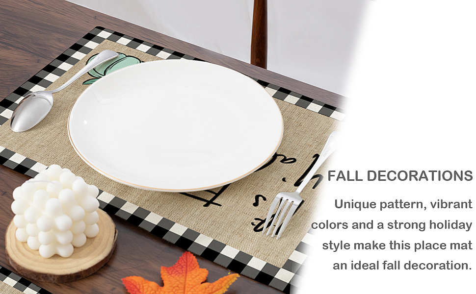 Fall Pumpkin Placemats for Dining Table 12x18 Inch It's