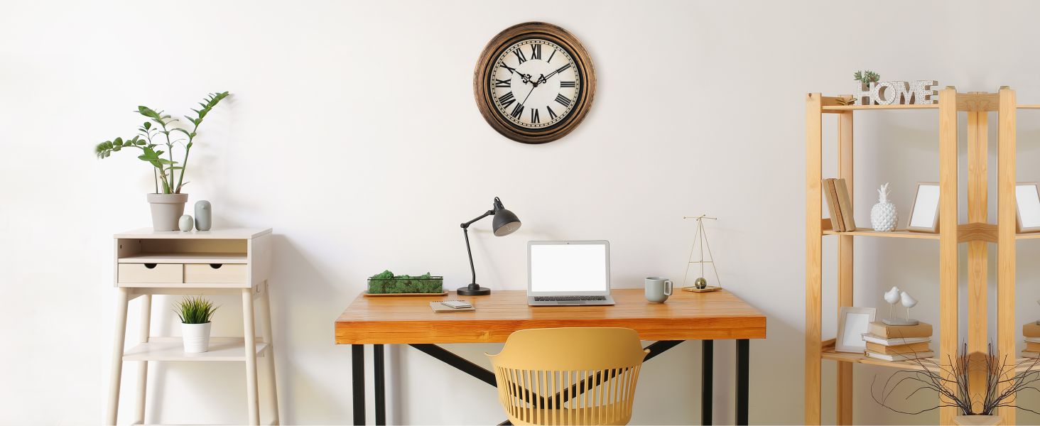 Plumeet Small Retro Wall Clock, 10'' Non Ticking Classic Silent Vintage