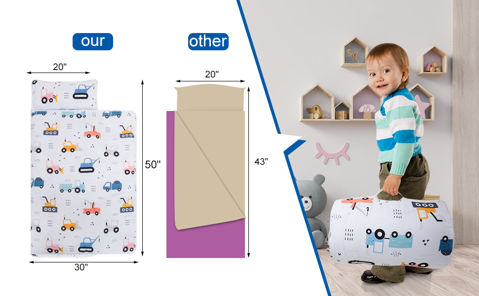 Engineering Vehicle Toddler Nap Mat with Removable Pillow