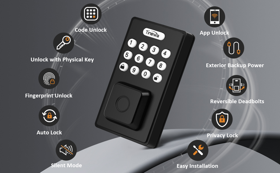 Keyless Entry Door Lock with Handles, Tinewa Electronic Keypad Deadbolt