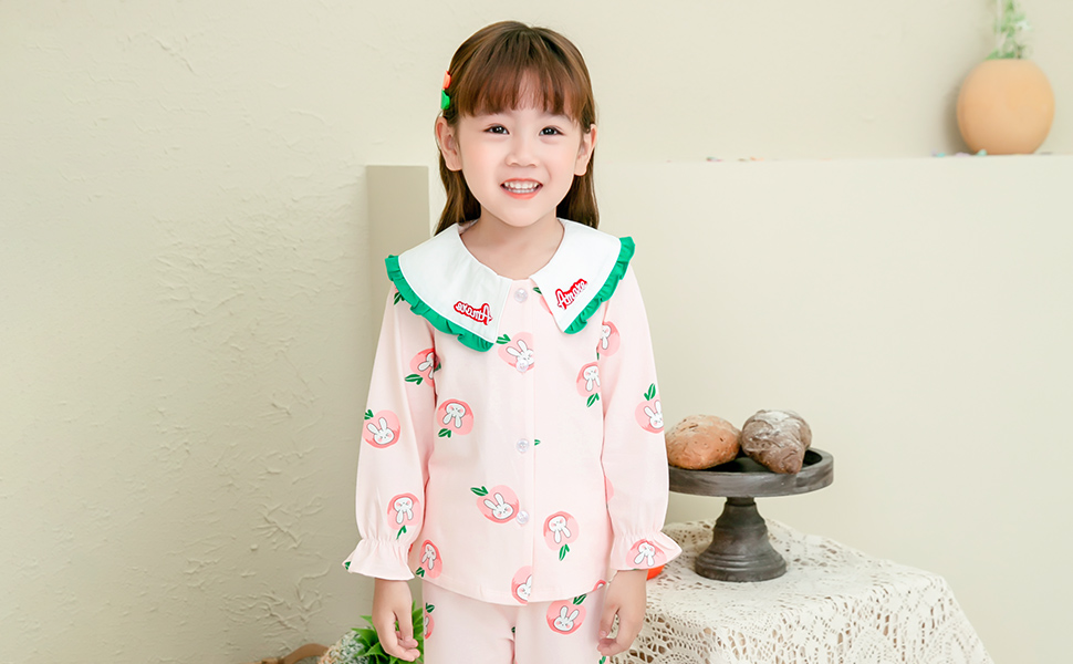 Girls Clothing Set Lace Collar Playwear Set for Kids Cotton Top and Pants for Girls