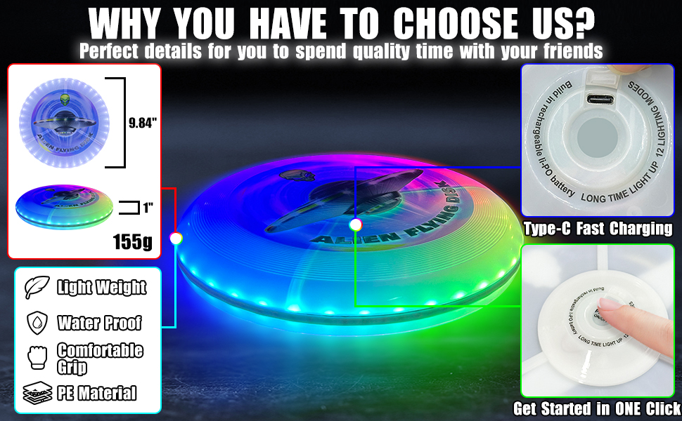 LED Light Up Flying Disc 38 RGB LED Lights, 7+5 Light