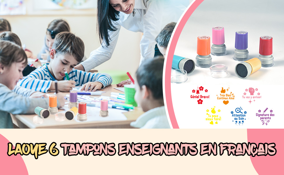 LAOYE 6PCS Plastique Tampon Auto Encreur Tampons Encreurs Enseignants