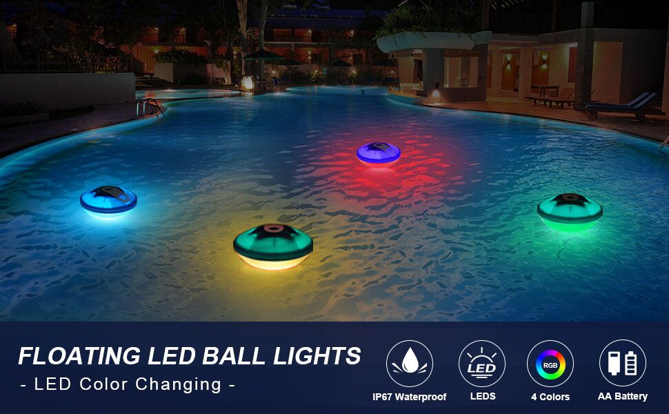 Goallim Floating LED Pool Lights 2 PCS, Color Changing Pool Lights That