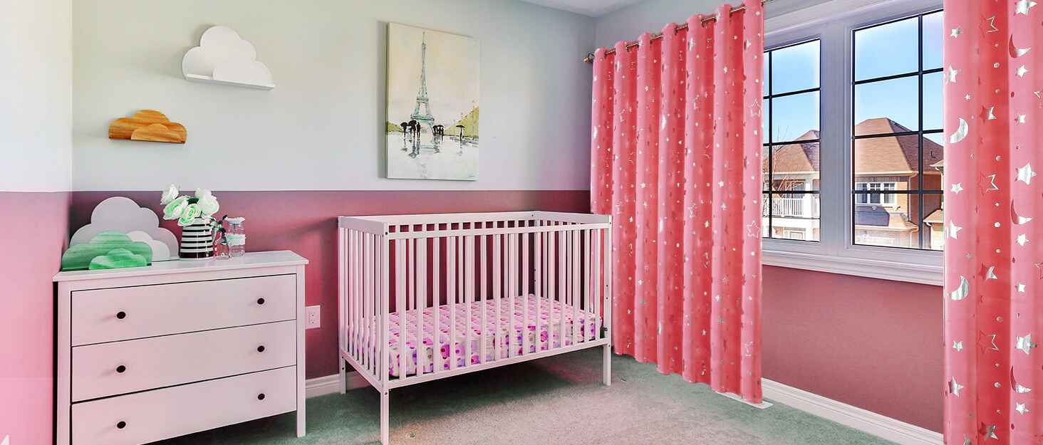 WUBODTI Pink Blackout Star Curtains 72 inch Long 2 Panels