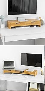 SoBuy Monitor Stand Riser 2 Drawers Computer Screen Riser Desk Organizer Black,BBF02-SCH 21 BBF03-N