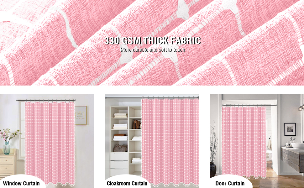 pink washable hotel fabric shower curtain