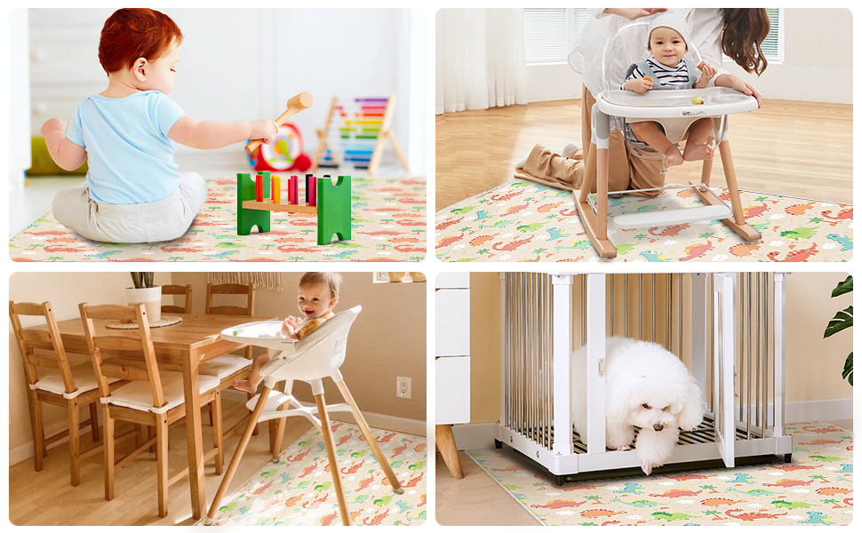 Splash Mat for Under High Chair 43.3", Anti Slip Baby Feeding Mat for Dropping Food, Waterproof