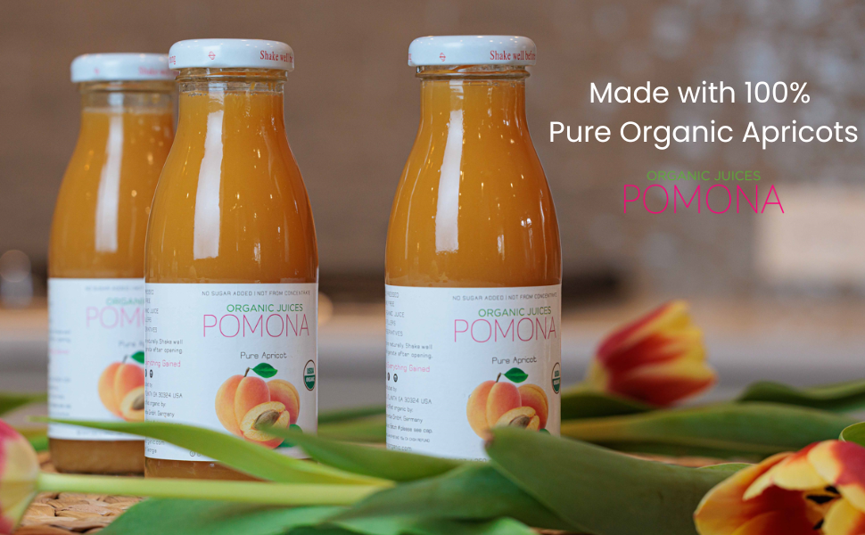 Pomona Organic Apricot Juice, Cold Pressed USDA Organic Juices, 100 Apricots, No
