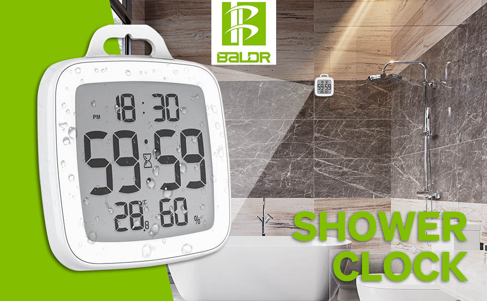BALDR Digital Shower Clock with Timer Waterproof Shower