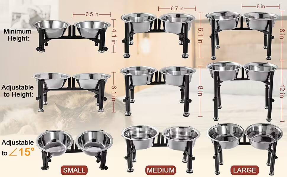 Adjustable Elevated Tilted Dog Bowls Raised Dog Bowl