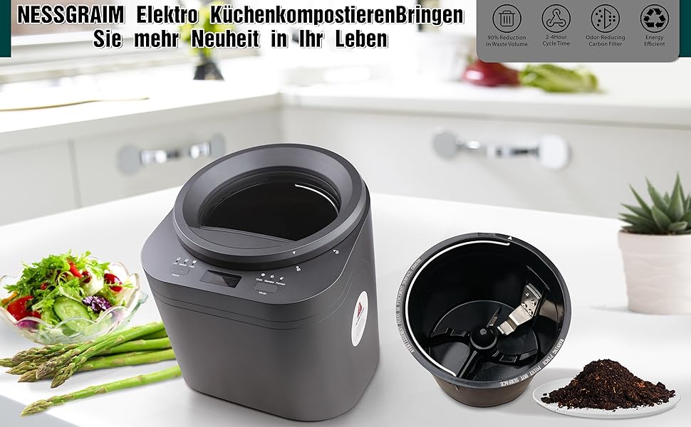 Verbesserter elektrischer AbfallKüchenKomposter, NESSGRAIM 2L