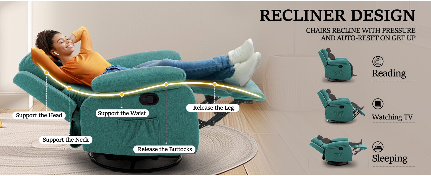 Korser Recliner Chair, 360 Swivel Rocker Chair for Adults