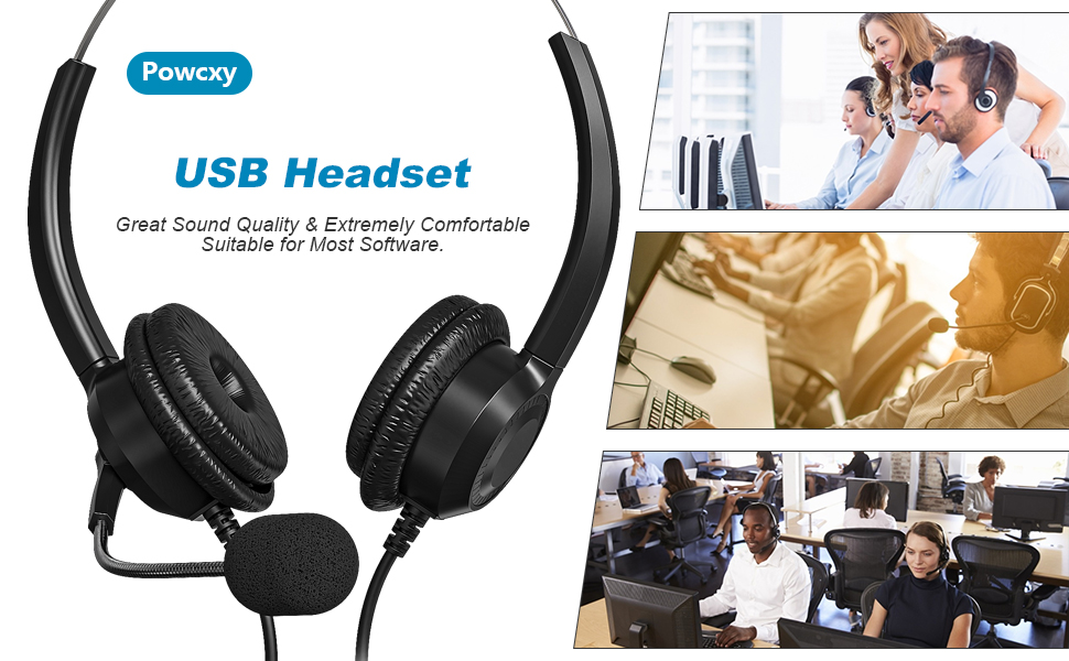 USB Headset with Microphone, PC Headset with Adjustable Noise Canceling