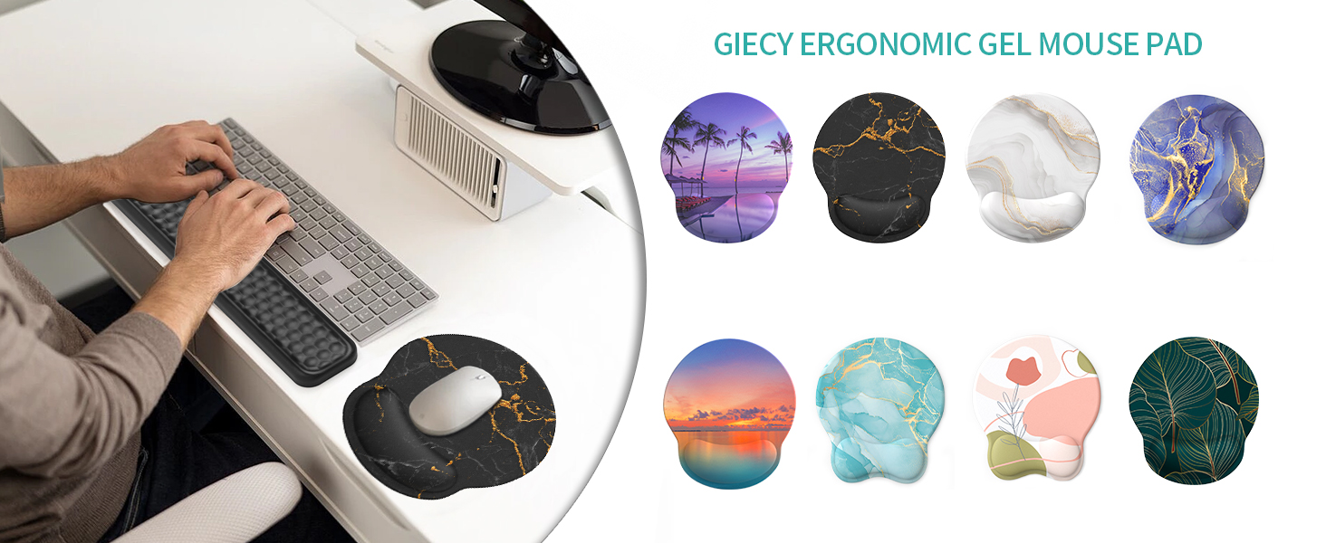 Giecy Mouse Mat Wrist Support, Ergonomic Gel Mouse Pad, Mouse Wrist
