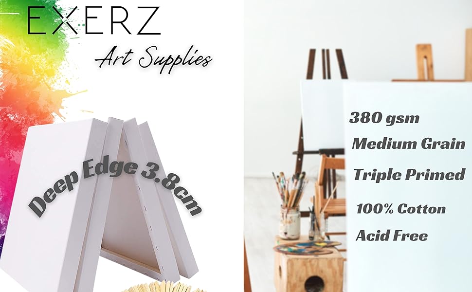 EXERZ Framed Canvas Deep Edge 3.8cm 4 Pack 40x50cm 380GSM/ Pre