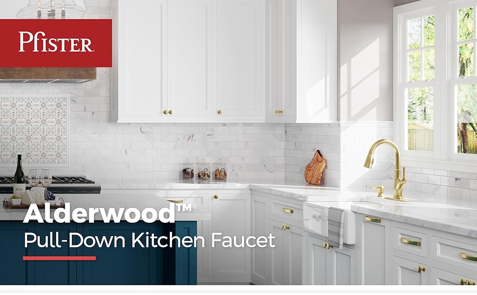 Pfister Alderwood Kitchen Faucet with Pull Down Sprayer and Soap