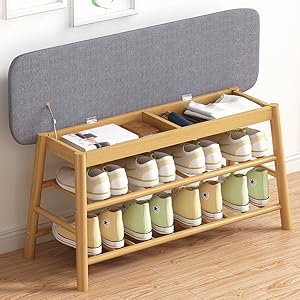 ☆玄関ベンチ シューズラック 竹製 ベンチ スツール　北欧 Amazon | 玄関ベンチ 竹製シューズラック 収納ベンチ 座れる天板