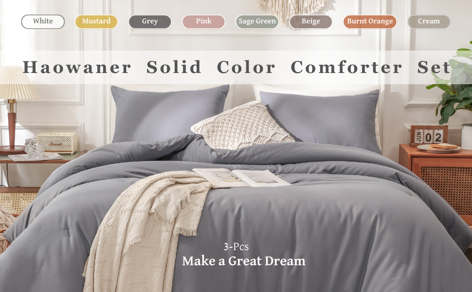 HAOWANER Handcrafted Nonmigrating Fill Grey Twin Comforter