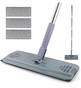 Flat Mop with 3 Pads, Microfiber Mops for Floor Cleaning Adjustable Handle 29-49, Dust Mop for Ha...