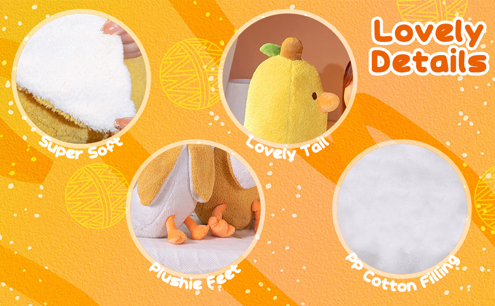 Cute Banana Duck Plush Toy, Cartoon Stuffed Animals Duck Soft Fluffy