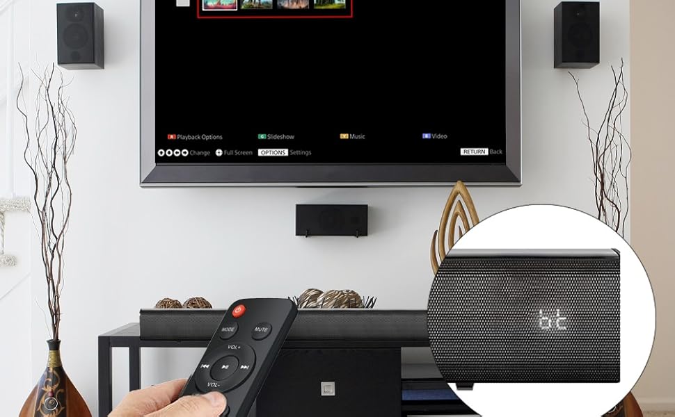 Laser Bluetooth Stereo Soundbar with Optical Input, LCD Display, and