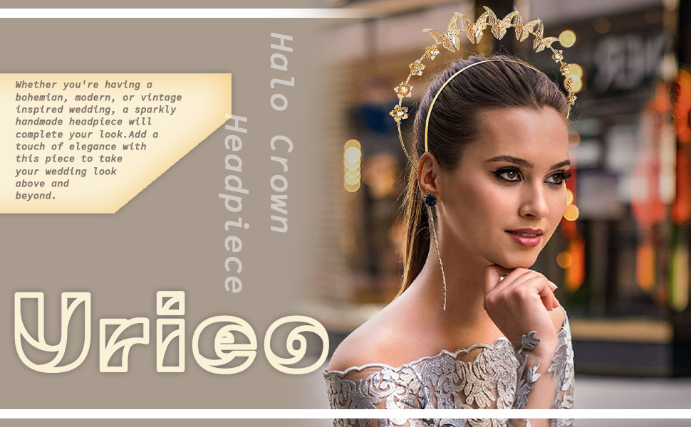 Halo Crown Headpiece Butterfly Crystal Headband Gold Goddesss Tiara Bridal Flower Hair rhinestone