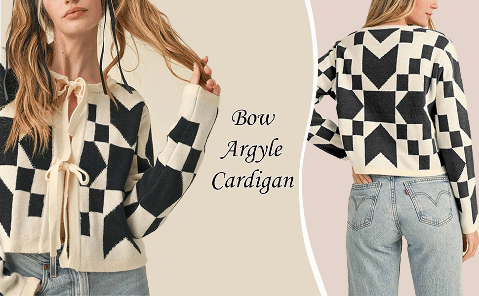 Bow Sweater Women Sweater with Bows Tie Front Cardigan