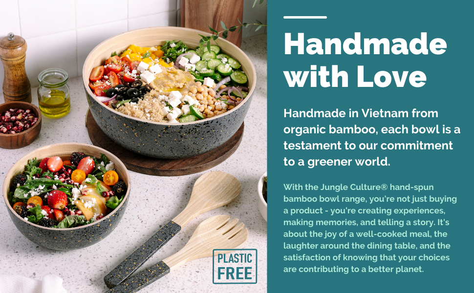 decorative bamboo serving bowls for salad fruit snacks jungle culture coconut wood servers