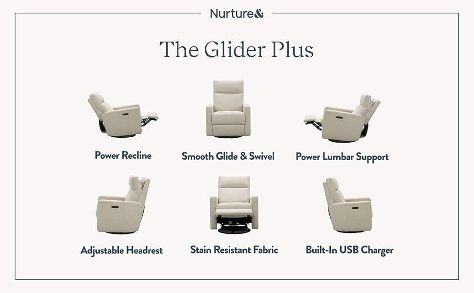 Nurture& The Glider Plus Premium Nursery Power Recliner Swivel Chair with