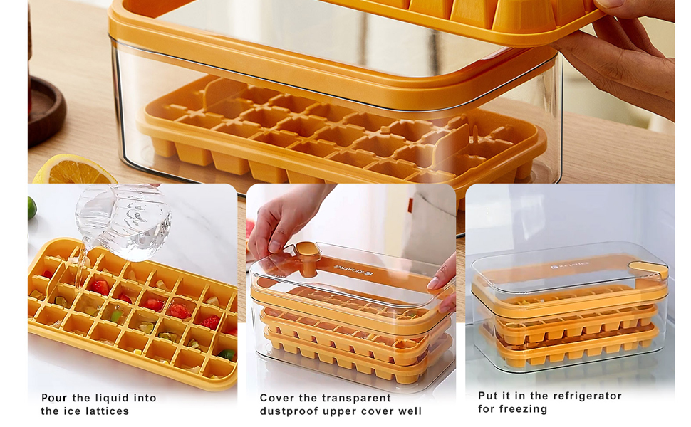Ice Cube Tray with Lid and Bin for Freezer 2 Pack Small Ice