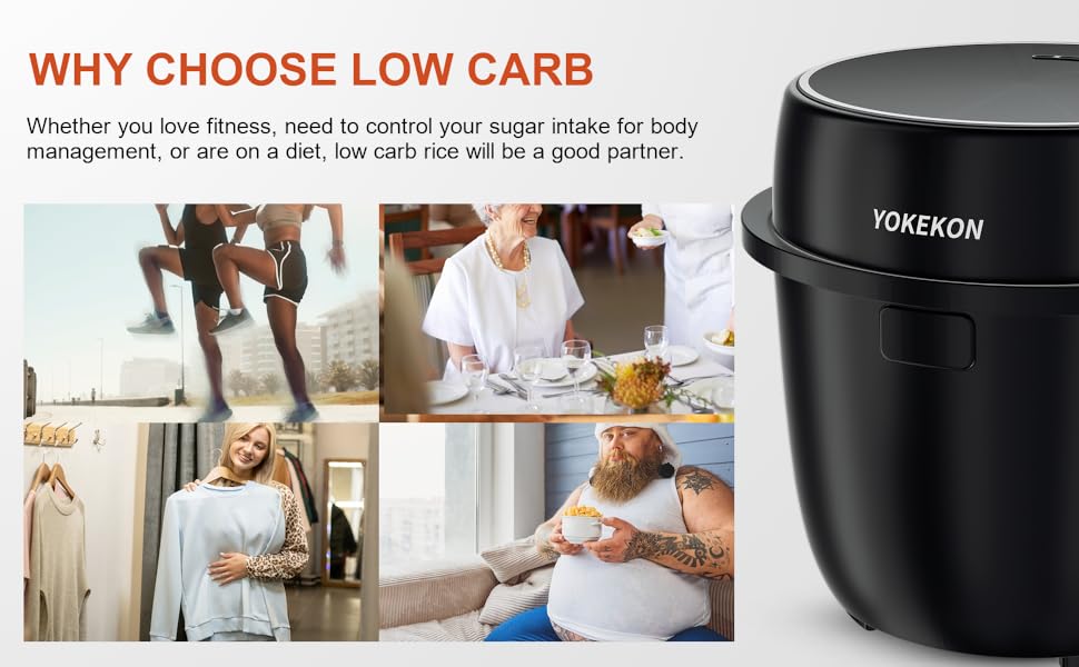Rice Cooker Small Low Carb, YOKEKON 3cup (uncooked) Rice Cooker with Stainless