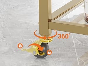 FATORRI Bar Cart for The Home with Wine Rack and Glasses Holder (Gold)