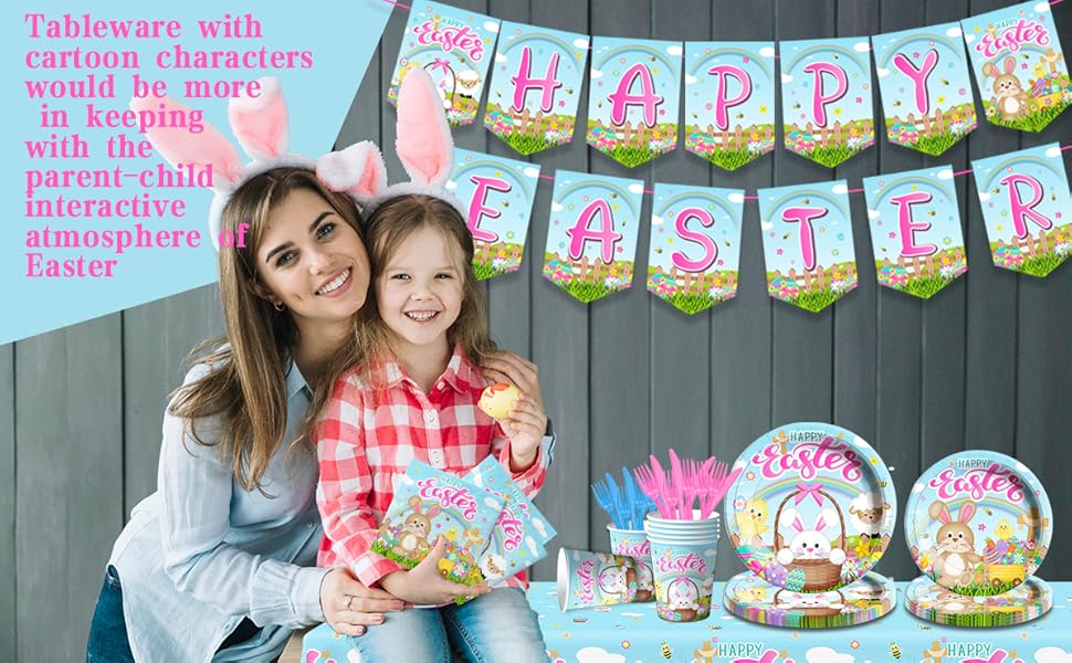 142PcsEaster Party SuppliesHappy Easter Tableware Bunny