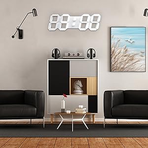 DELA DISCOUNT 2e0ceeee-56ad-4e3c-ac63-515ec68bd23c.__CR0,0,1200,1200_PT0_SX300_V1___ 3D LED Wall Clock with Remote Control 12/24 Hr Time/Date Display Nightlight Alarm Clock,Digital Clock Brightness to Adjust,Temperature, for Office/Home/Living Room/School (Cool White, 15 inch)  