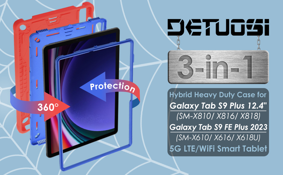 DETUOSI Kids Case for Samsung Galaxy Tab S9 Plus/ S9 FE Plus 5G 12.4" Heavy Duty Shockproof Cover