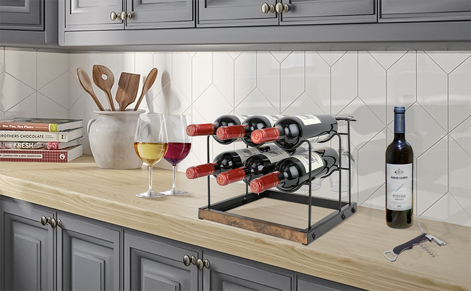 Homode Wine Rack Countertop, Wine Bottle and Glass Holder