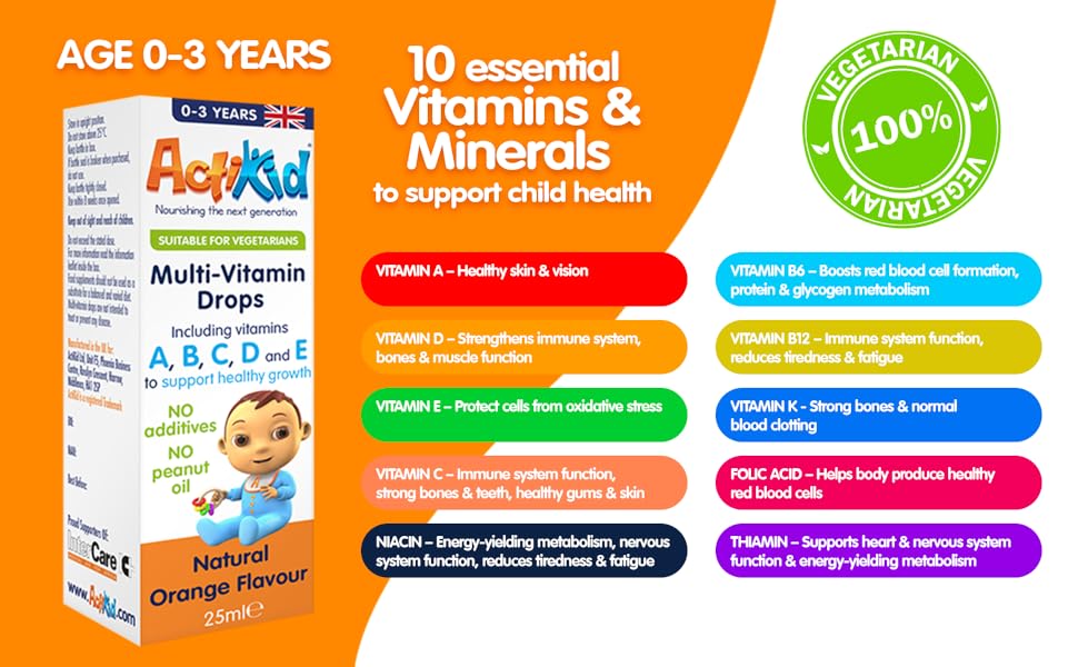 ActiKid MultiVitamin Drops 25ml, Gelatine Free (Vitamin Drops for