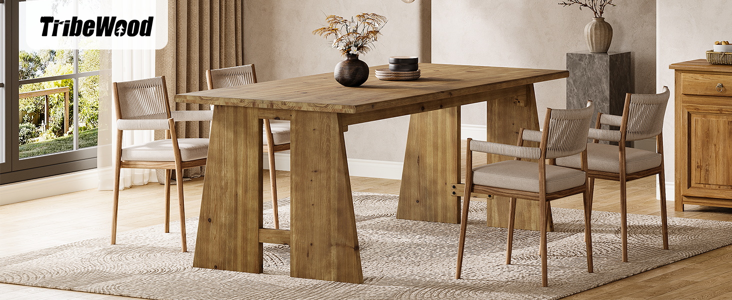 TRIBEWOOD 71&#34; Solid Wood Dining Table for 6-8 People