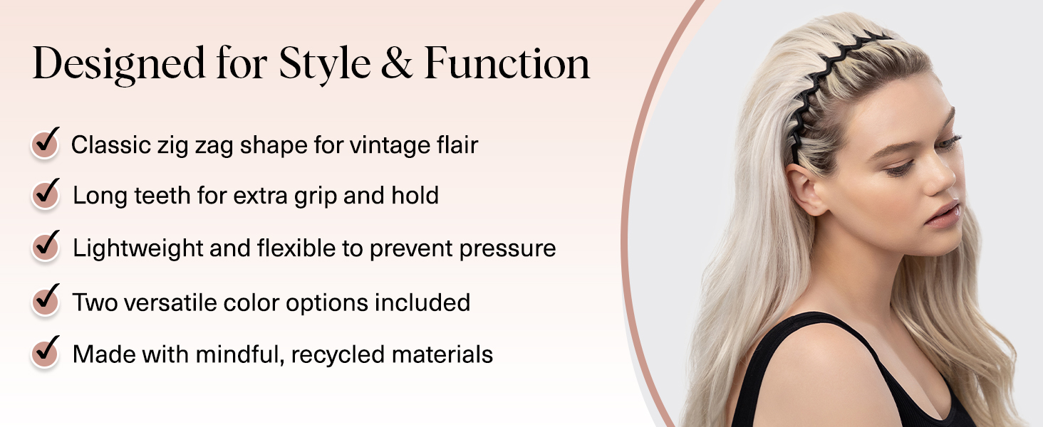 Zig Zag Headbands, Recycled Plastic Wavy Hair Band with Teeth, Headbands for Women and Men