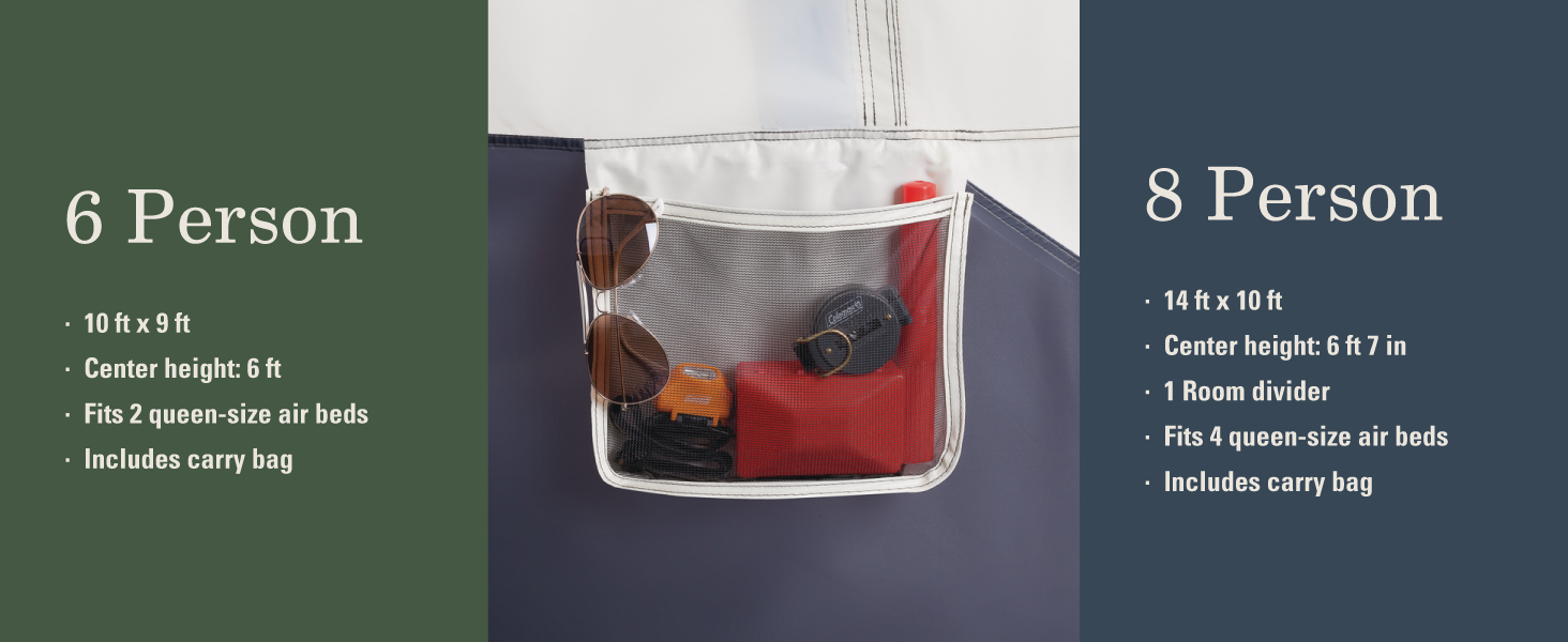 coleman instant tent large height divide air bed mattress six eight person family friends room carry