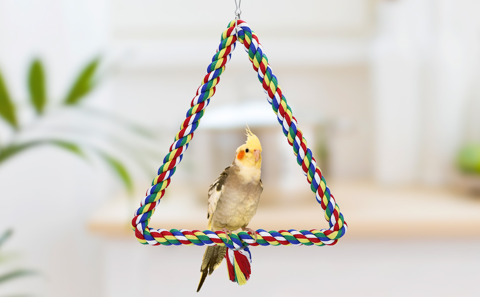 Bird Triangle Rope Swing Colorful Perch Chewing Toy for